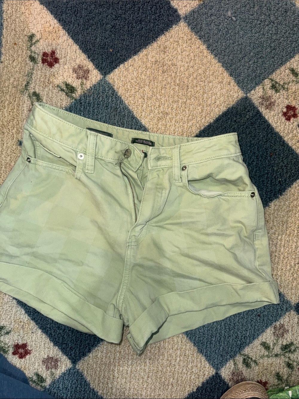 wild fable Light Green High-Rise Roll Hem Shorts
